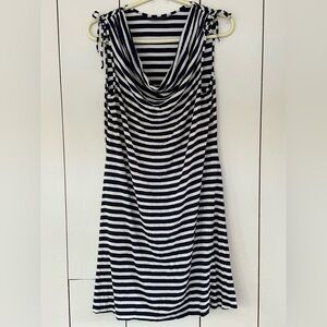 M&S Collection Striped Cowl Neck Sundress Sz 6 Cover-up Navy White Beach Resort